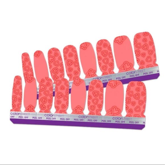 Color Street | Heartthrob, coral color, playful heart designs nail strips - Picture 3 of 11